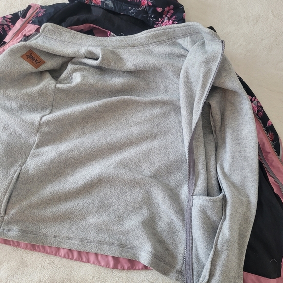 Deux par Deux Pink Floral Jacket Removable Fleece Lining 2 In 1 Coat Size 12 - Picture 6 of 9